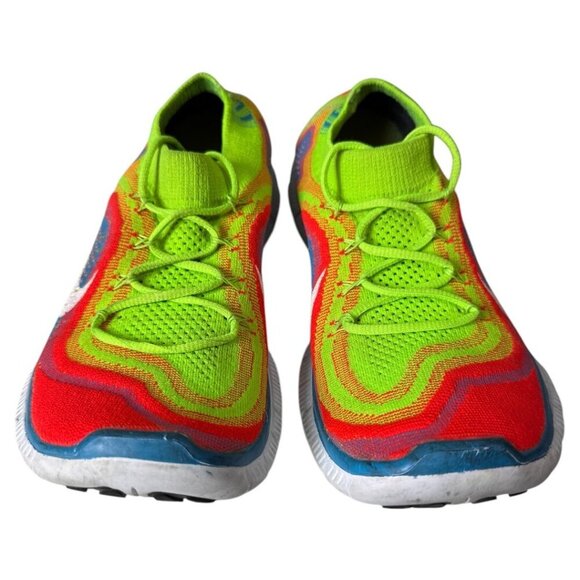 RARE Nike Free Flyknit+‎ Electric Green Rainbow Volt Sz 9.5 Mens Shoe 615805-316 - Picture 2 of 6